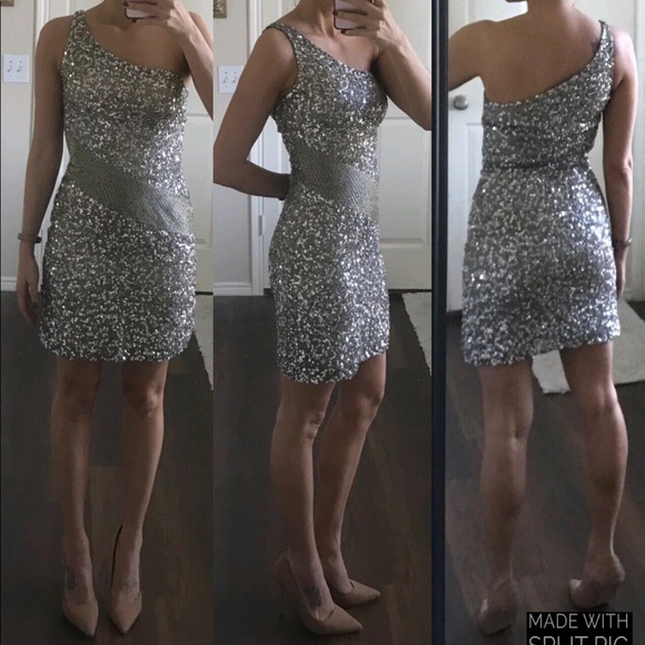 Scala Dresses & Skirts - Scala gray silver silk sequin bead prom dress